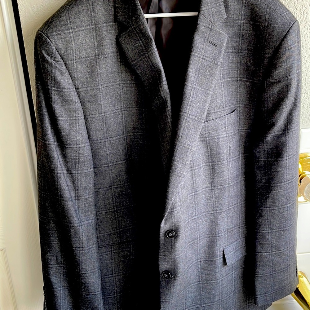 Calvin Klein 54R Gray windowpane blazer in silk and wool mix
